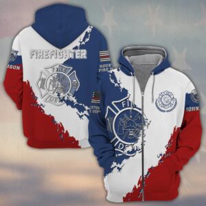 Custom Name & Department Firefighter Stars & Stripes Honor #DQH0513 - Zip Hoodie