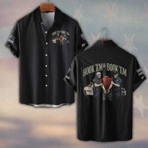 Custom Name & Department Hook ’Em & Book ’Em – Law Enforcement Edition #DQH0519 - Short Sleeve Button Shirt