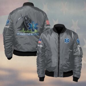 Custom Name & Department EMS We Race The Reaper First Responder #DQH0529 - Bomber Jacket