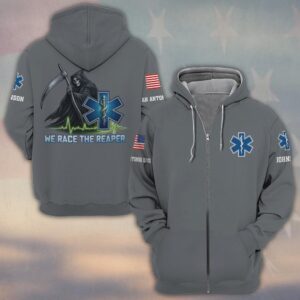 Custom Name & Department EMS We Race The Reaper First Responder #DQH0529 - Zip Hoodie