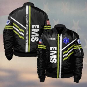 Custom Name HiVis EMS On Duty Frontline Medic First Responder #DQH0531 - Bomber Jacket