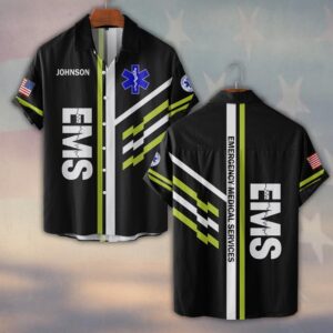 Custom Name HiVis EMS On Duty Frontline Medic First Responder #DQH0531 - Short Sleeve Button Shirt