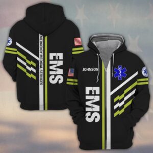 Custom Name HiVis EMS On Duty Frontline Medic First Responder #DQH0531 - Zip Hoodie