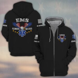Custom Name & Department Wing Of Rescue Always On Call EMS First Responders #DQH0535 - Zip Hoodie
