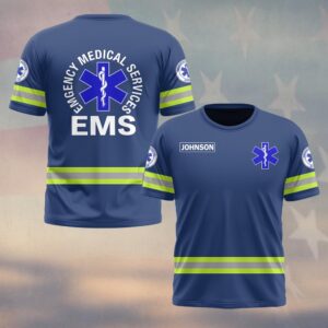 Custom Name Blue Line Medic EMS First Responders #DQH0540 - T-shirt