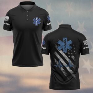 Custom Name & Department Star Of Life EMS Heartbeat Patriot First Responders #DQH0542 - Polo