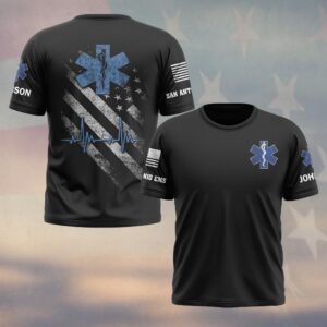 Custom Name & Department Star Of Life EMS Heartbeat Patriot First Responders #DQH0542 - T-shirt