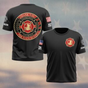 Custom Name & Department Thank You For Your Service Firefighter #DQH0547 - T-shirt