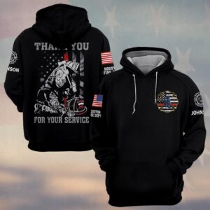 Custom Name & Department Thank You For Your Service Kneel Firefighter #DQH0548 - Hoodie