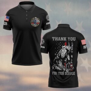 Custom Name & Department Thank You For Your Service Kneel Firefighter #DQH0548 - Polo