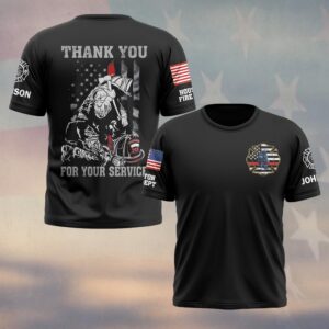 Custom Name & Department Thank You For Your Service Kneel Firefighter #DQH0548 - T-shirt