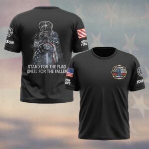 Custom Name & Department Stand For The Flag Kneel For The Fallen Firefighter #DQH0549 - T-shirt
