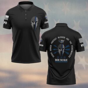 Custom Name & Station Back the Blue Spartan Peacemakers Law Enforcement #DQH0552 - Polo