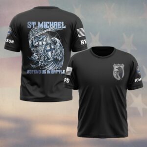 Custom Name & Station St Michael Defend Us In Battle Law Enforcement #DQH0553 - T-shirt