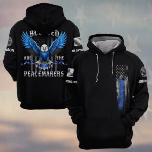 Custom Name & Station Blessed Are The Peacemakers America Pride #DQH0559 - Hoodie