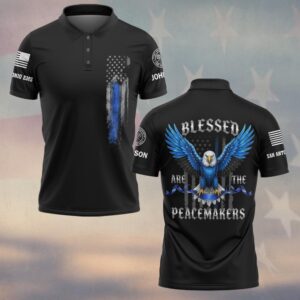 Custom Name & Station Blessed Are The Peacemakers America Pride #DQH0559 - Polo