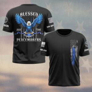 Custom Name & Station Blessed Are The Peacemakers America Pride #DQH0559 - T-shirt