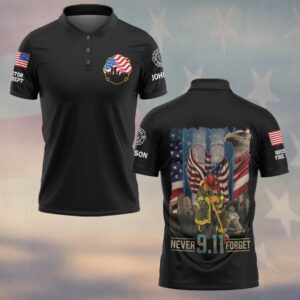Custom Name & Department Never Forget 911 Twin Towers American Eagle #DQH0570 - Polo