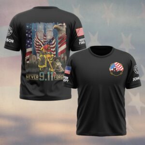 Custom Name & Department Never Forget 911 Twin Towers American Eagle #DQH0570 - T-shirt