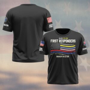 Custom Name & Department First Responder Bravery Flag #DQH0589 - T-shirt