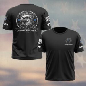 Custom Name & Station Blue Line Eagle Blessed Are The Peacemakers Law Enforcement #DQH0602 - T-shirt