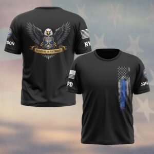 Custom Name & Station Law Enforcement Eagle Blessed Are The Peacemakers #DQH0603 - T-shirt