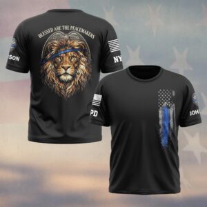 Custom Name & Station Justice Lion Law Enforcement Blessed Are The Peacemakers #DQH0607 - T-shirt