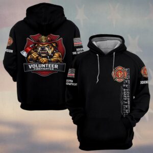 Custom Name & Department Volunteer Firefighter Bulldog #DQH0996 - Hoodie