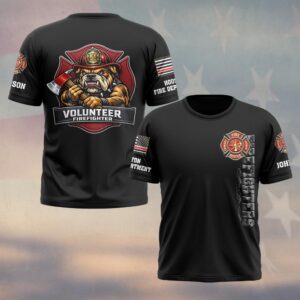 Custom Name & Department Volunteer Firefighter Bulldog #DQH0996 - T-shirt