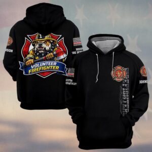 Custom Name & Department Volunteer Firefighter Bulldog  v2 #DQH0997 - Hoodie