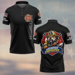 Custom Name & Department Volunteer Firefighter Bulldog  v2 #DQH0997 - Polo