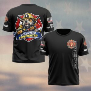 Custom Name & Department Volunteer Firefighter Bulldog  v2 #DQH0997 - T-shirt