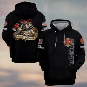 Custom Name & Department Volunteer Firefighter Bulldog  v3 #DQH0998 - Hoodie