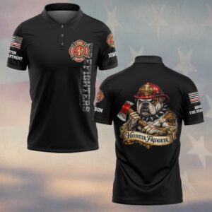 Custom Name & Department Volunteer Firefighter Bulldog  v3 #DQH0998 - Polo