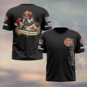 Custom Name & Department Volunteer Firefighter Bulldog  v3 #DQH0998 - T-shirt