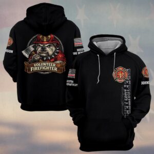 Custom Name & Department Volunteer Firefighter Bulldog  v4 #DQH0999 - Hoodie