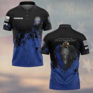 Custom Name & Station Blessed Are The Peacemakers Thin Blue Line Eagle Law Enforcement #DQH0611 - Polo