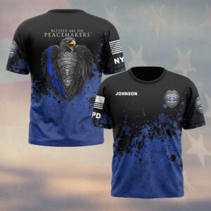 Custom Name & Station Blessed Are The Peacemakers Thin Blue Line Eagle Law Enforcement #DQH0611 - T-shirt