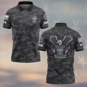 Custom Name & Station Blessed Are The Peacemakers Thin Blue Line Camo Law Enforcement #DQH0611 - Polo