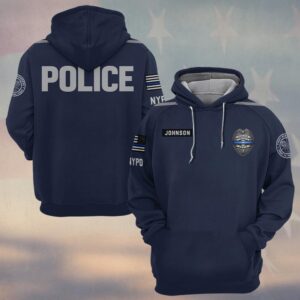 Custom Name & Station Police Uniform Style Thin Blue Line Badge Law Enforcement #DQH0615 - Hoodie