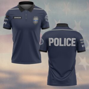 Custom Name & Station Police Uniform Style Thin Blue Line Badge Law Enforcement #DQH0615 - Polo