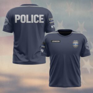 Custom Name & Station Police Uniform Style Thin Blue Line Badge Law Enforcement #DQH0615 - T-shirt