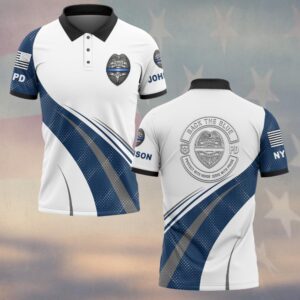 Custom Name & Station White Navy Back The Blue Law Enforcement #DQH0617 - Polo
