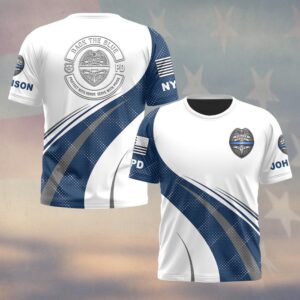 Custom Name & Station White Navy Back The Blue Law Enforcement #DQH0617 - T-shirt