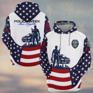 Custom Name & Station American Flag National Police Week Never Forgotten #DQH0618 - Hoodie