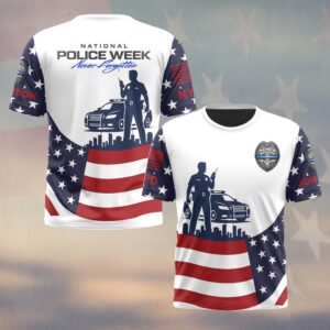 Custom Name & Station American Flag National Police Week Never Forgotten #DQH0618 - T-shirt