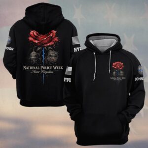 Custom Name & Station National Police Week Never Forgotten Red Rose Law Enforcement #DQH0623 - Hoodie