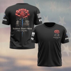 Custom Name & Station National Police Week Never Forgotten Red Rose Law Enforcement #DQH0623 - T-shirt