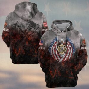 Custom Name & Fire Department Eagle of Fire Valor Firefighter #DQH0624 - Hoodie