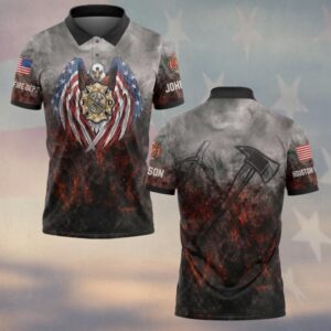 Custom Name & Fire Department Eagle of Fire Valor Firefighter #DQH0624 - Polo